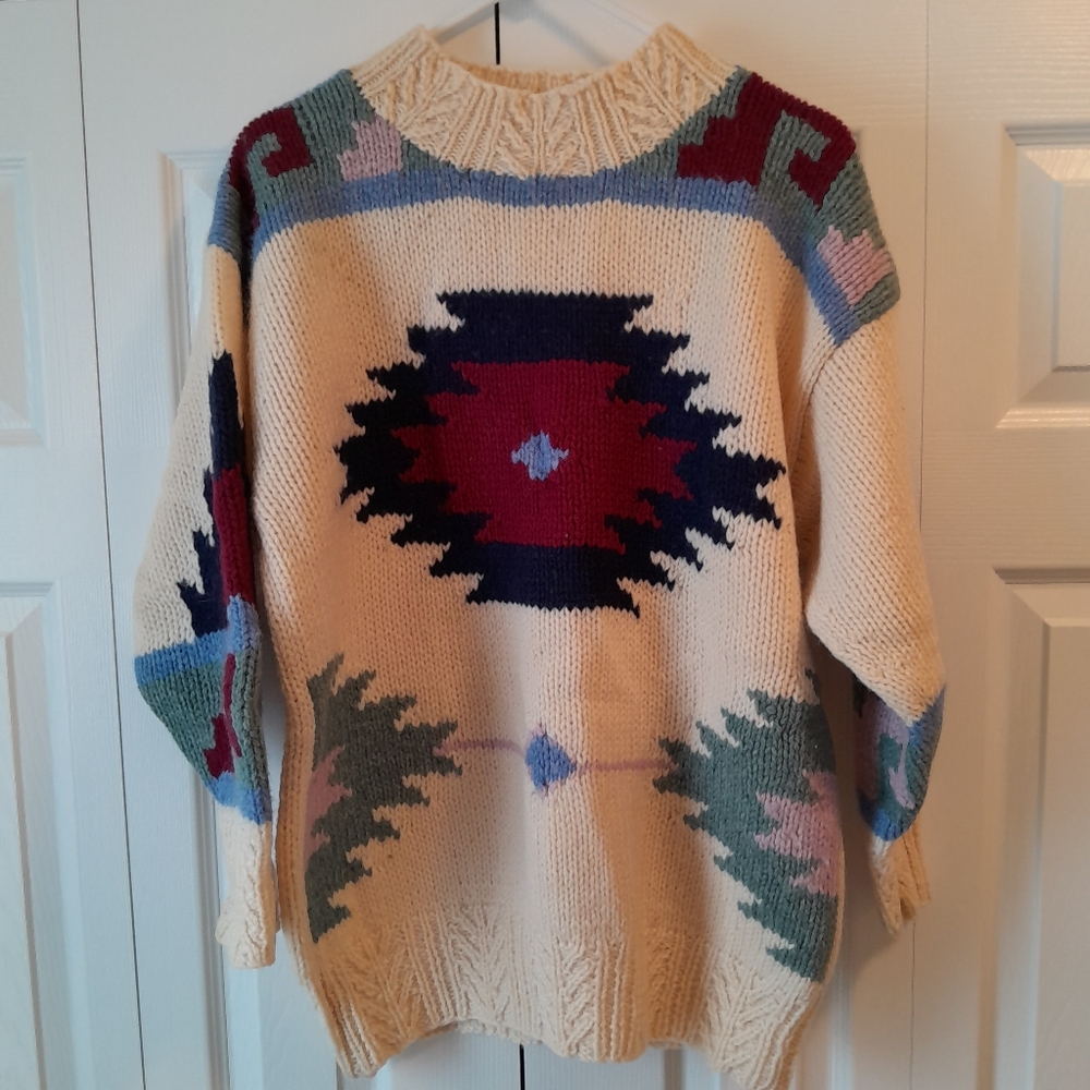 Susann D Hand Knit 100% Wool Sweater Ivory Size M
